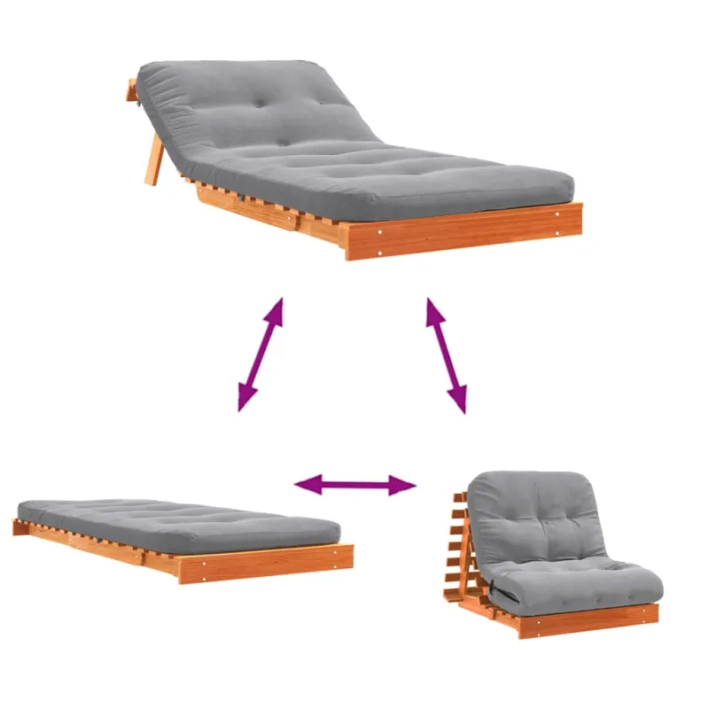 Futono sofa-lova su čiužiniu, vaško ruda, 90x206x11cm, pušis