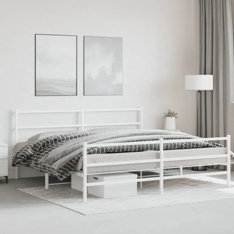 Lovos rėmas su galvūgaliu/kojūgaliu, baltas, 183x213cm, metalas