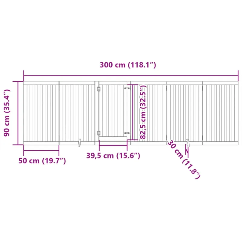Šunų varteliai su sulankstomomis durelėmis, 6 panelės, 300 cm, tuopos mediena