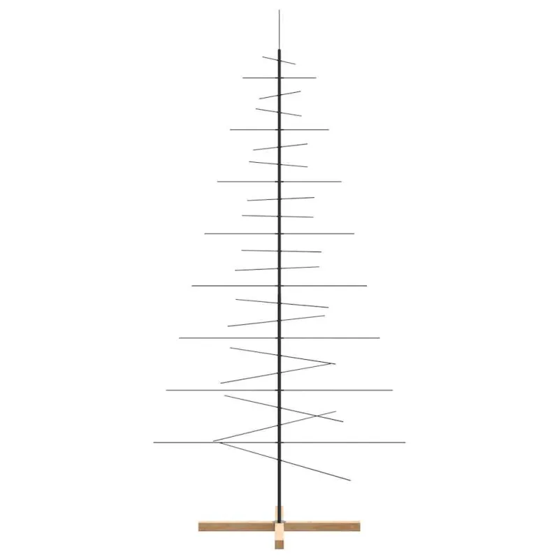 Metalinė Kalėdų eglutė su mediniu pagrindu, juoda, 210cm