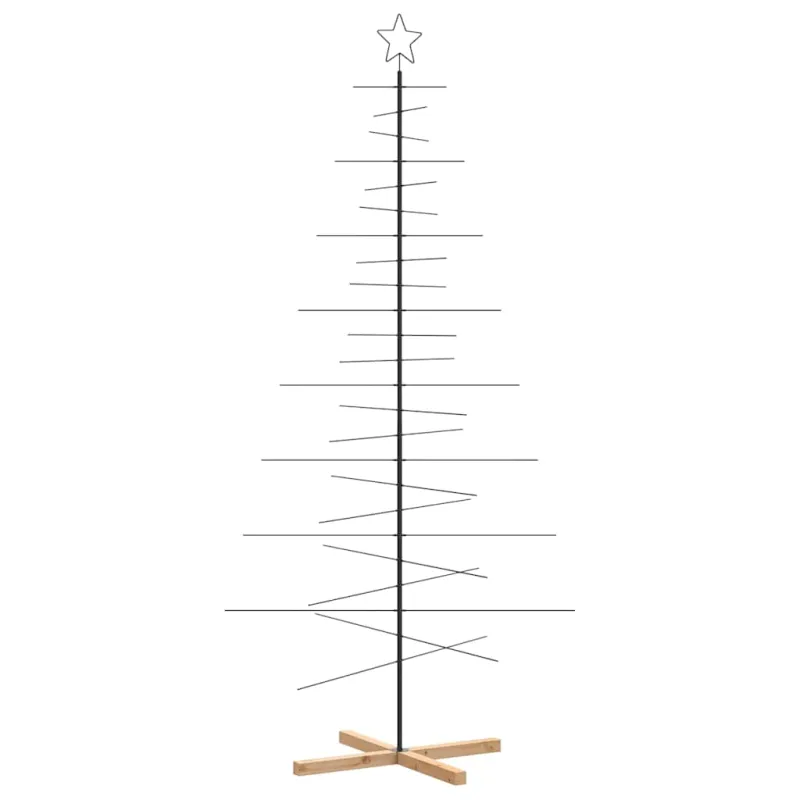 Metalinė Kalėdų eglutė su mediniu pagrindu, juoda, 210cm