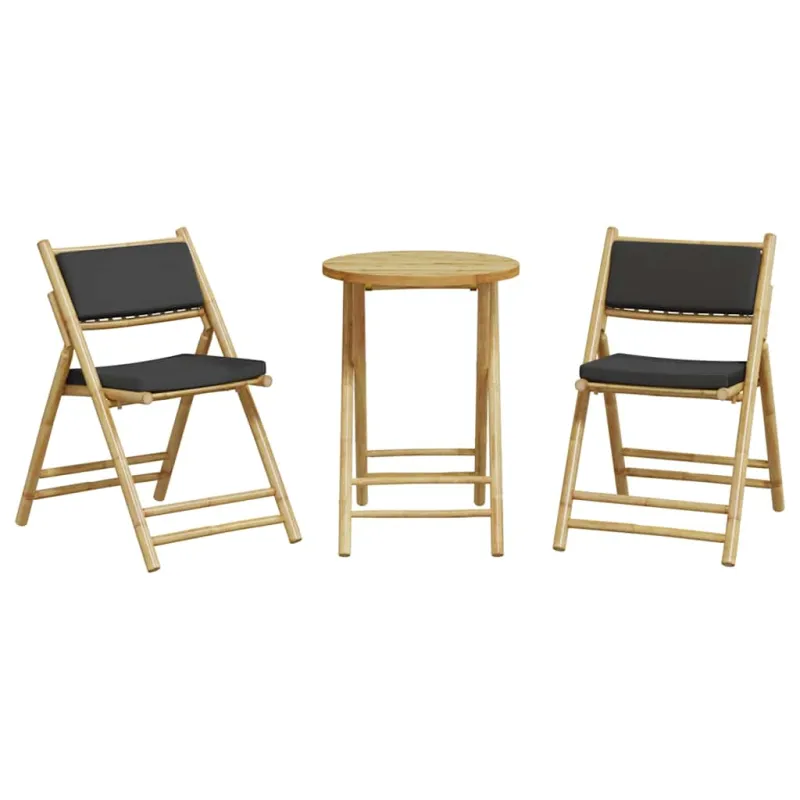 Bistro-Setti har grå puter, 3 deler, bambus