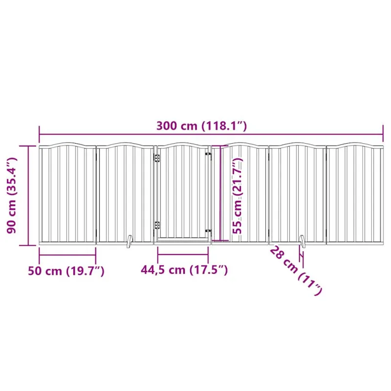 Šunų varteliai su sulankstomomis durelėmis, 6 panelės, 300 cm, tuopos mediena