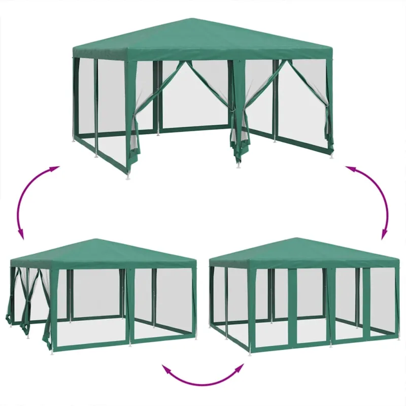 Proginė palapinė su 8 tinklinėmis sienomis, žalia, 4x4m, HDPE