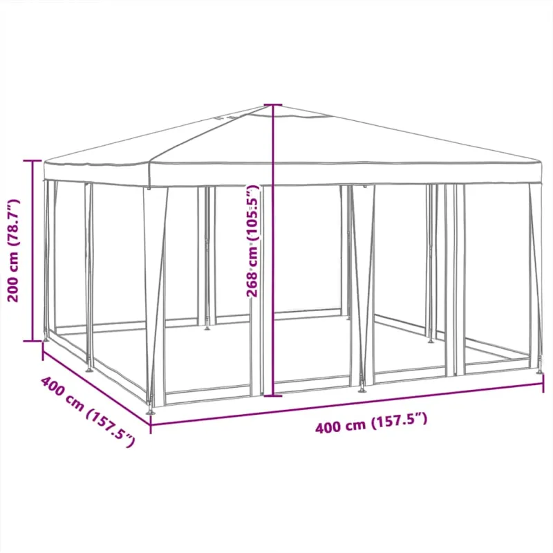 Proginė palapinė su 8 tinklinėmis sienomis, žalia, 4x4m, HDPE