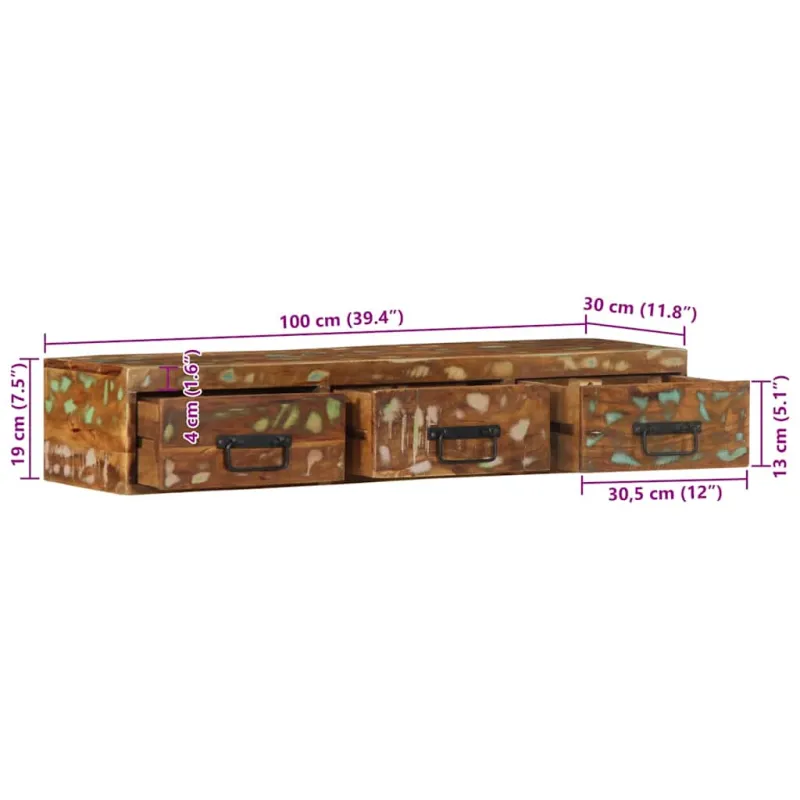 Sieninė televizoriaus spintelė, 100x30x19cm, perdirbta mediena