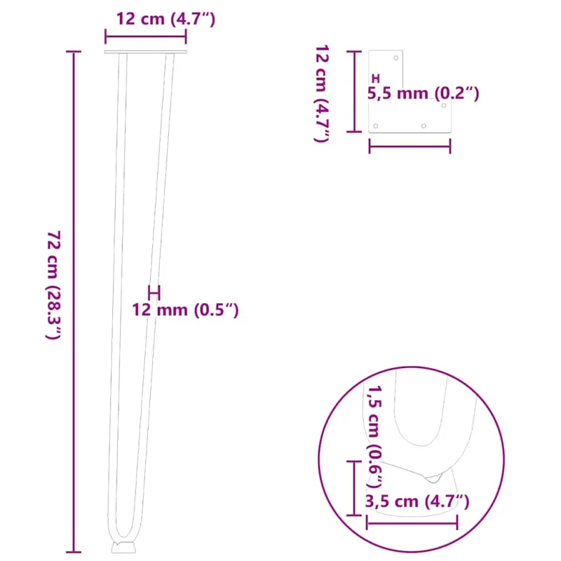 segtukų kojelės konsoliniams staliukams, 4 vnt., antracito spalvos, 72 cm, plieno masyvas