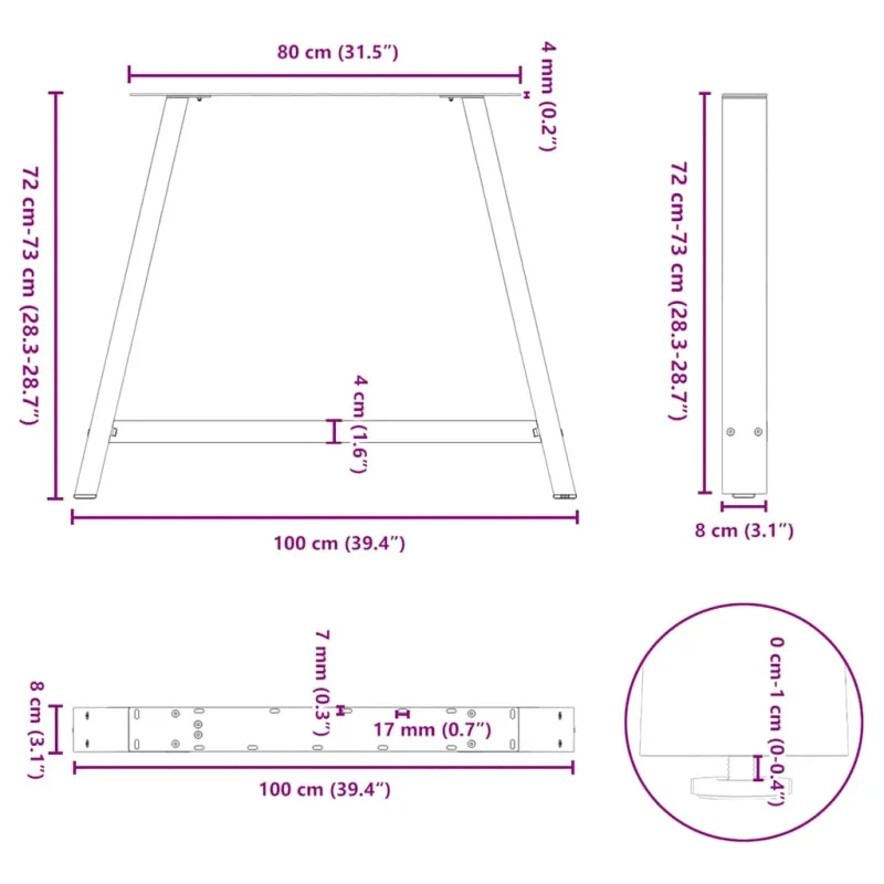 Valgomojo stalo kojelės, A formos, 2 vnt., juodos, 100x(72-73) cm, plienas