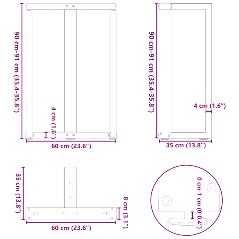Baro stalo kojos, T formos, 2 vnt., baltos, 60x35x(90-91) cm, plienas