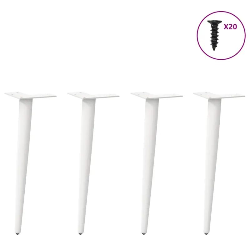 Kavos staliuko kojelės, kūginės, 4 vnt., baltos, 30-31 cm, plienas