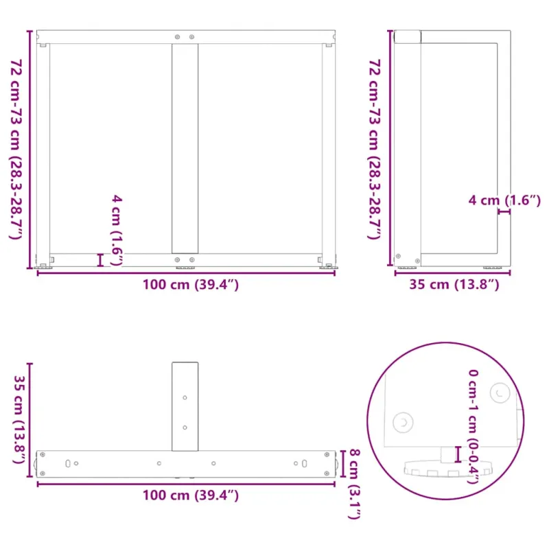 Valgomojo stalo kojelės, 2 vnt., baltos, 100x35x(72-73) cm, plienas