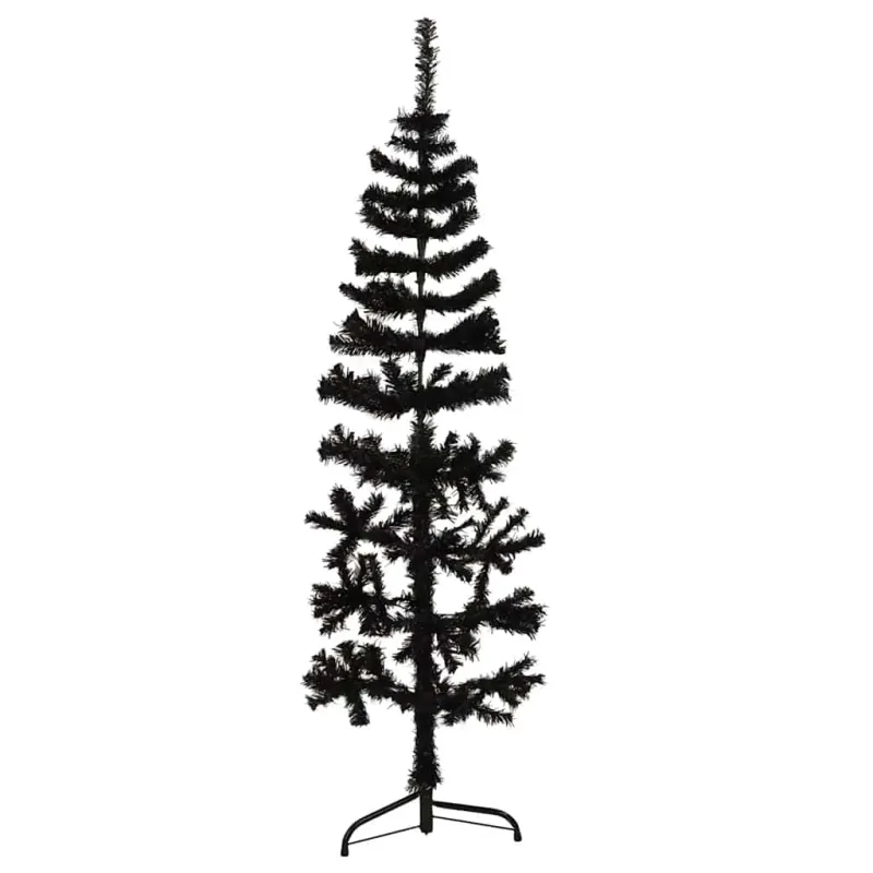 Siaura dirbtinė pusinė Kalėdų eglutė su stovu, juoda, 120cm