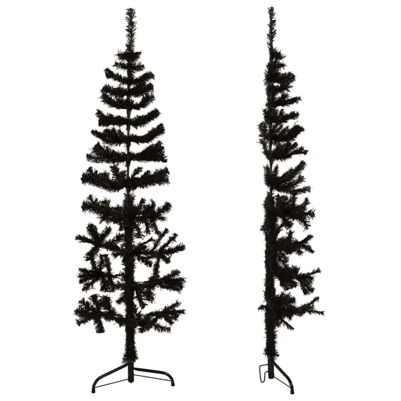 Siaura dirbtinė pusinė Kalėdų eglutė su stovu, juoda, 120cm