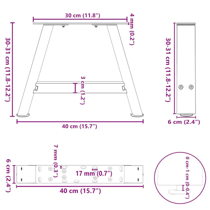 Kavos staliuko kojelės, A formos, 2 vnt., baltos, 40x(30-31) cm, plienas