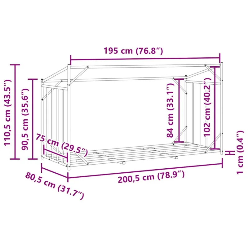 Stovas malkoms su apdangalu nuo lietaus, 200,5x80,5x110,5cm
