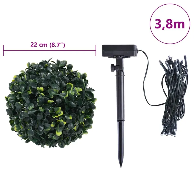Dirbtiniai buksmedžio krūmai su LED lemputėmis 2vnt. žalia 22cm
