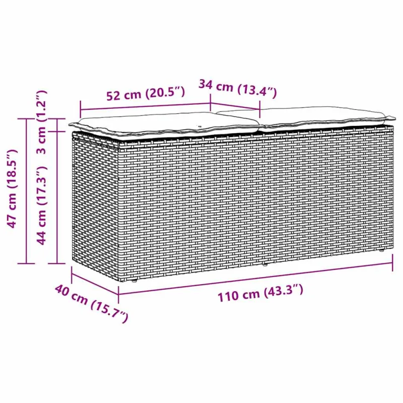 sodo suolas su pagalvėlė pilka 110x40x44 cm polietileno rotango