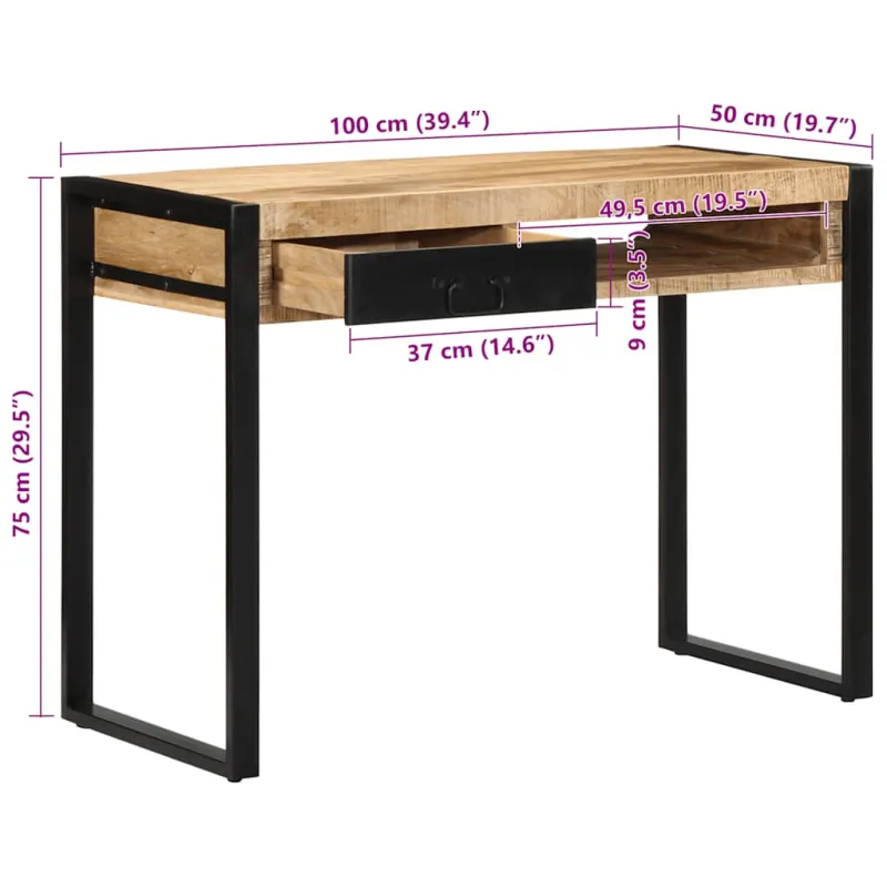 Rašomasis stalas 100x50x75 cm Masyvus neapdorotas medis Mango