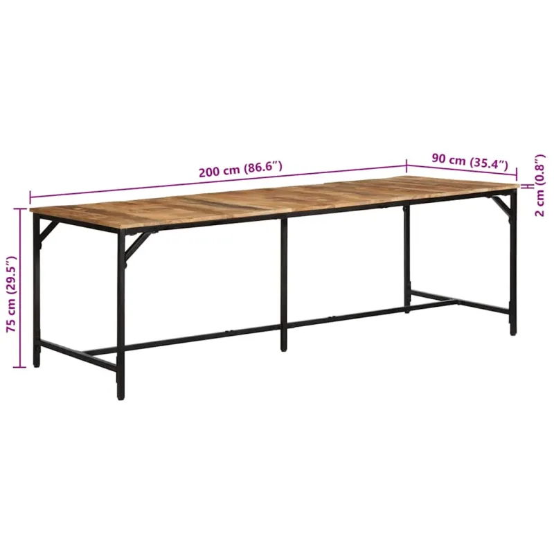 Valgomojo stalas, 220x90x75cm, mango medienos masyvas