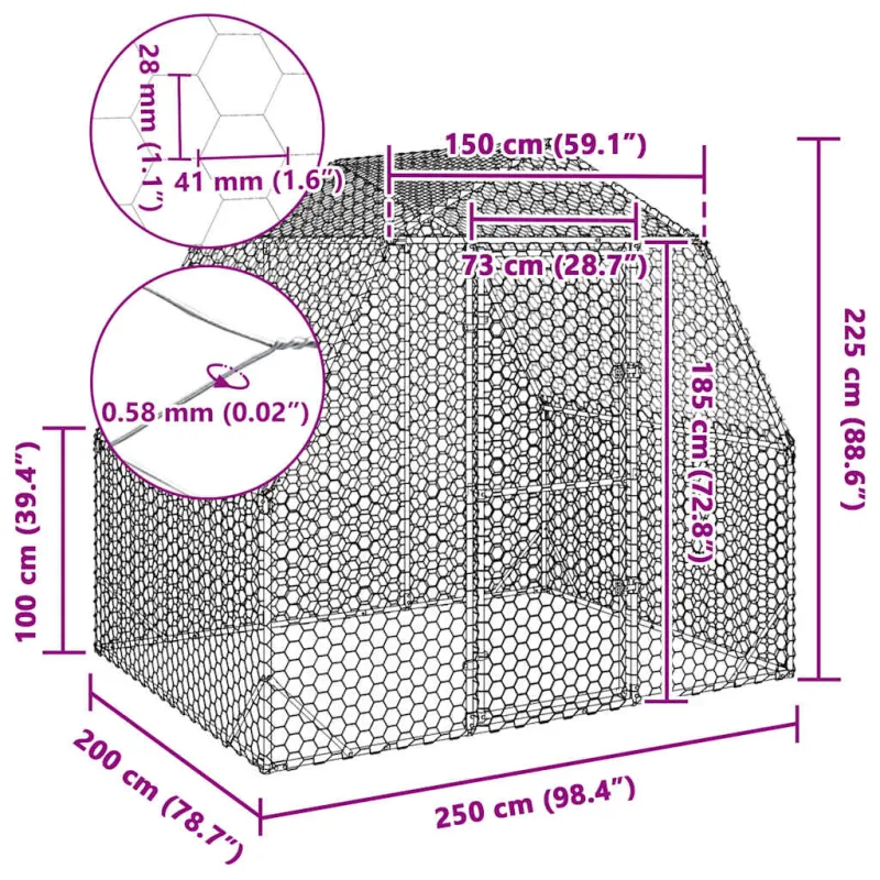 Vištienos bėgimas, 2,5x2x2,25m, galvanizuotas plienas
