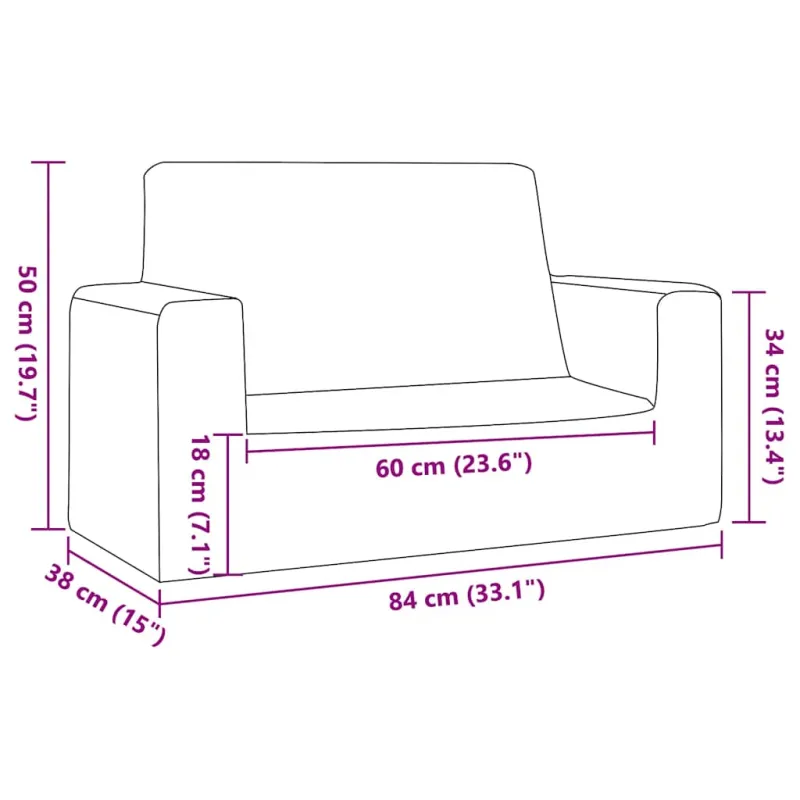 Dvivietė vaikiška sofa, antracito spalvos, minkštas pliušas