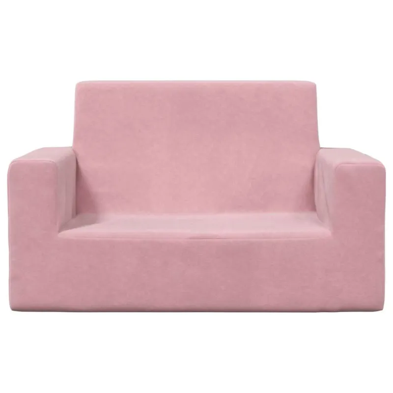 Dvivietė vaikiška sofa, rožinės spalvos, minkštas pliušas