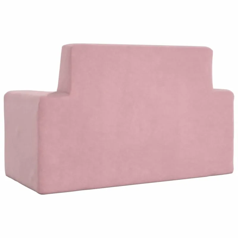 Dvivietė vaikiška sofa, rožinės spalvos, minkštas pliušas