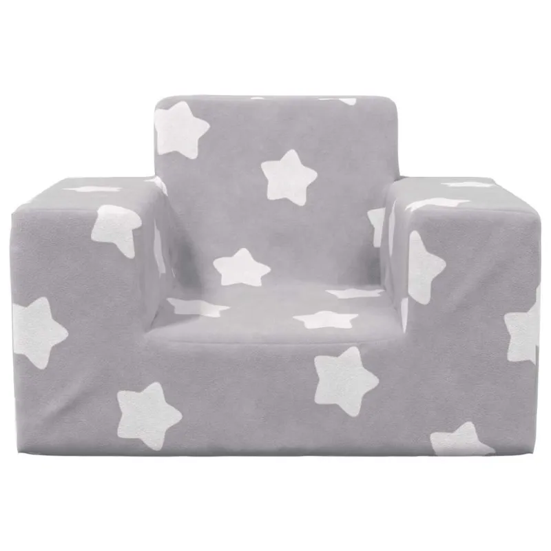 Vaikiška sofa, šviesiai pilka, minkštas pliušas, su žvaigždėmis