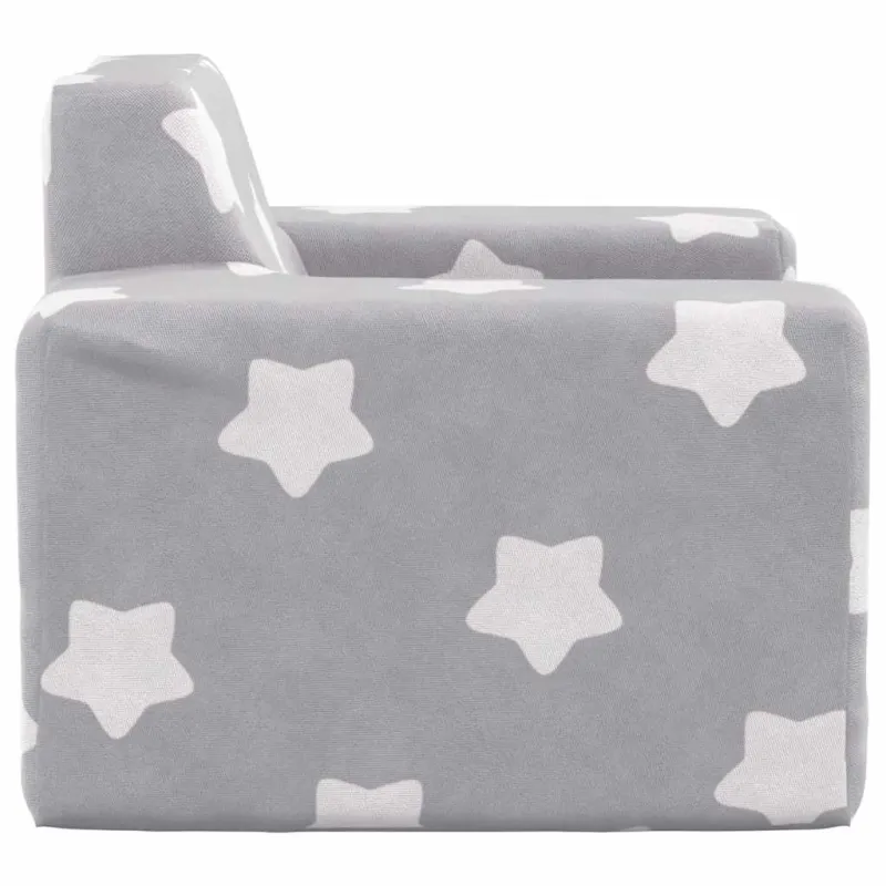 Vaikiška sofa, šviesiai pilka, minkštas pliušas, su žvaigždėmis