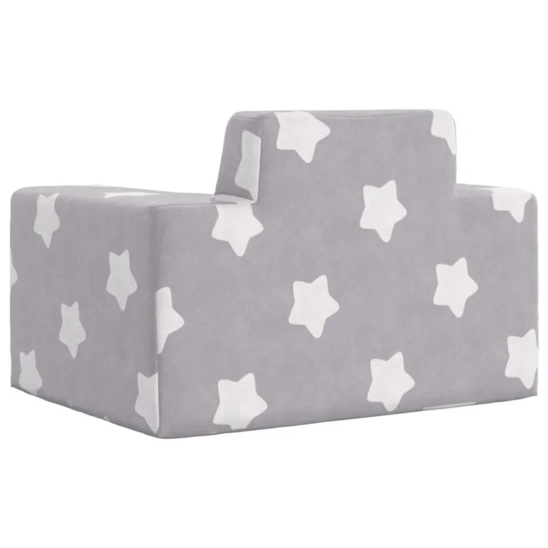 Vaikiška sofa, šviesiai pilka, minkštas pliušas, su žvaigždėmis