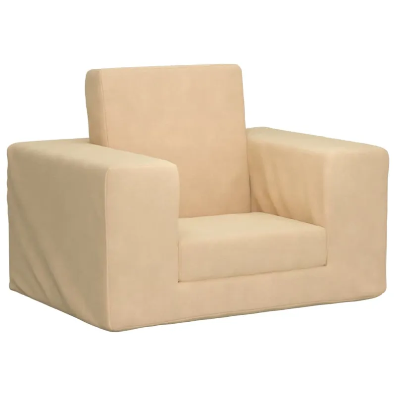 Vaikiška sofa-lova, kreminės spalvos, minkštas pliušas