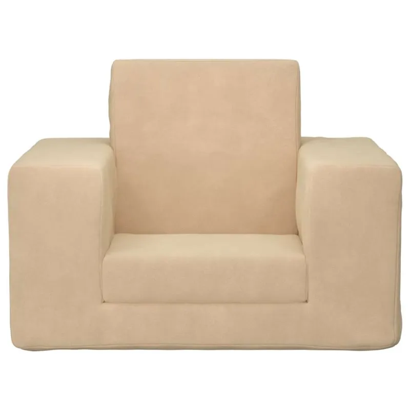 Vaikiška sofa-lova, kreminės spalvos, minkštas pliušas