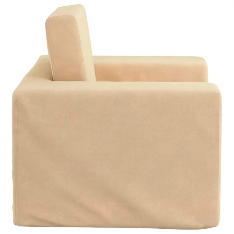 Vaikiška sofa-lova, kreminės spalvos, minkštas pliušas