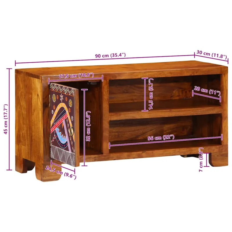 TV Spintelė Daugiaspalvė 90x30x45 Akacijos masyvo
