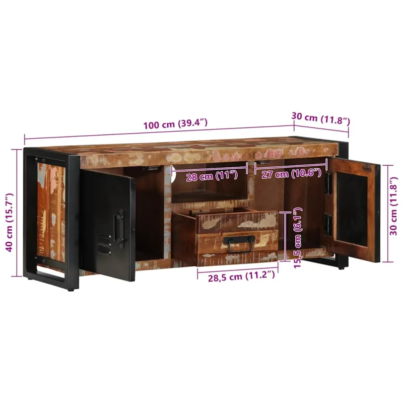 televizoriaus spintelė 100x30x40 cm Regeneruota medžio masyva