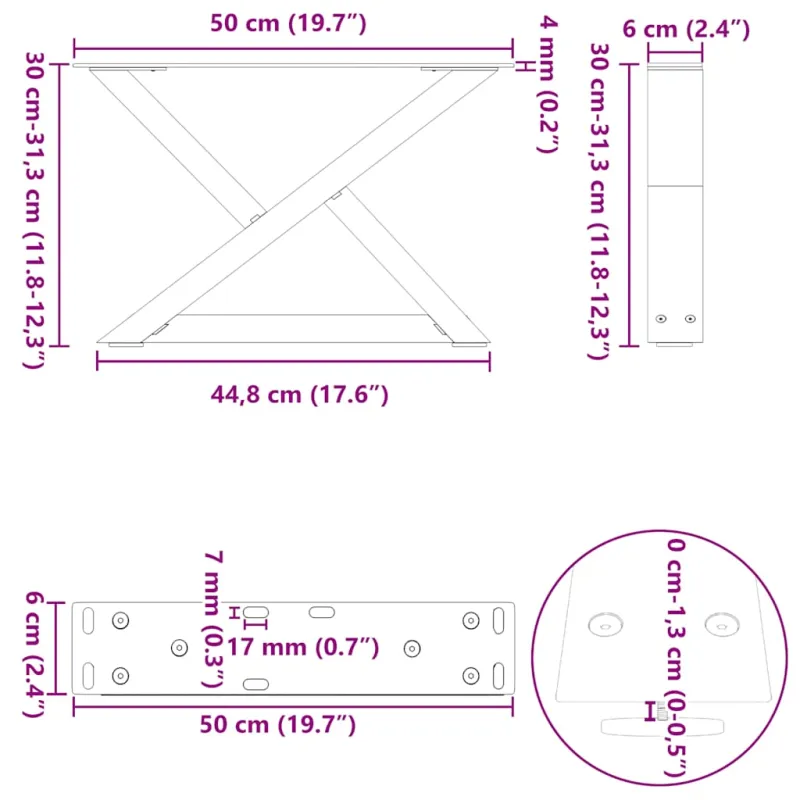 Kavos staliuko kojos, 2 vnt., antracito spalvos, 50x(30-31,3) cm, plienas