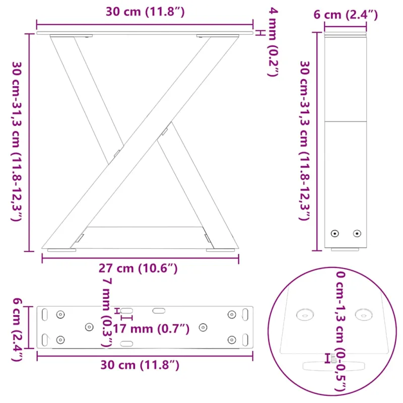 Kavos staliuko kojos, 2 vnt., antracito spalvos, 30x(30-31,3) cm, plienas