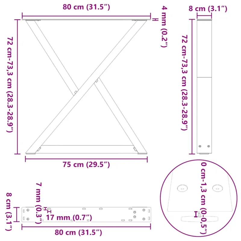 Valgomojo stalo kojos, 2 vnt., baltos, 80x(72-73,3) cm, plienas