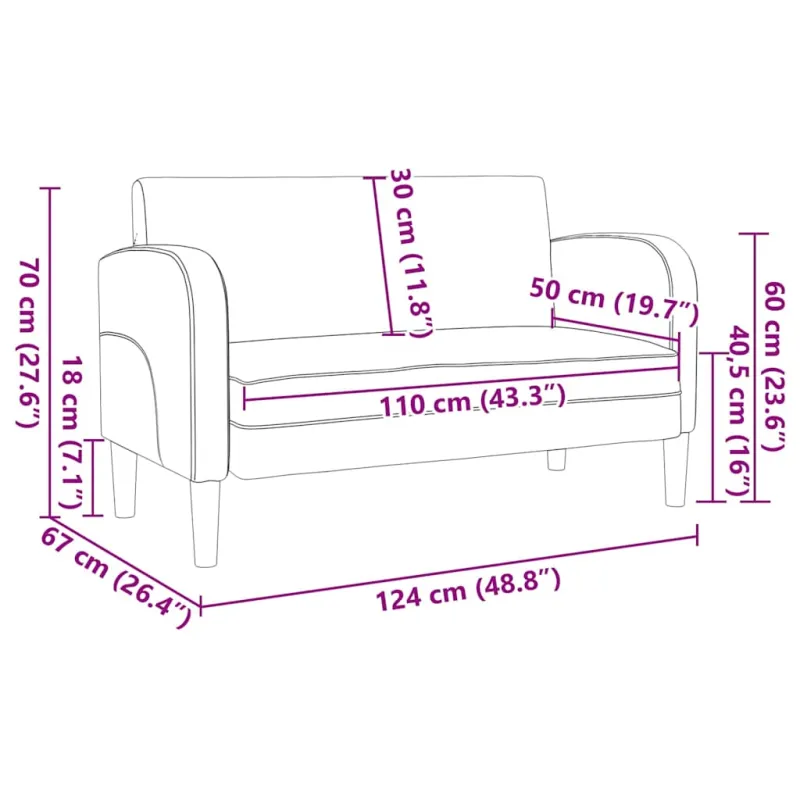 Loveseat sofa, ruda, 110cm, dirbtinė oda