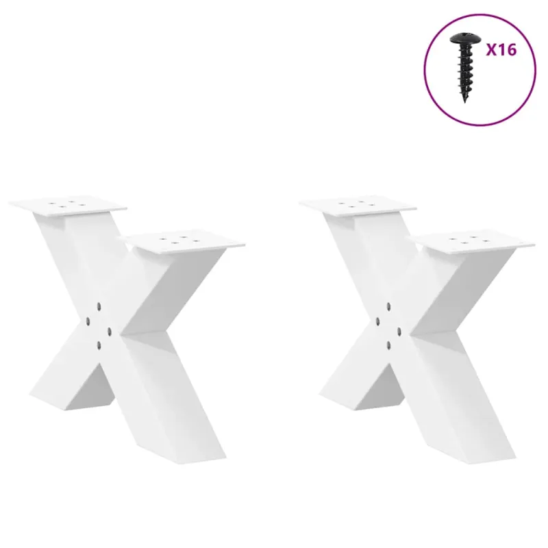 Kavos staliuko kojelės, X formos, 2 vnt., baltos, 50x(30-31) cm, plienas