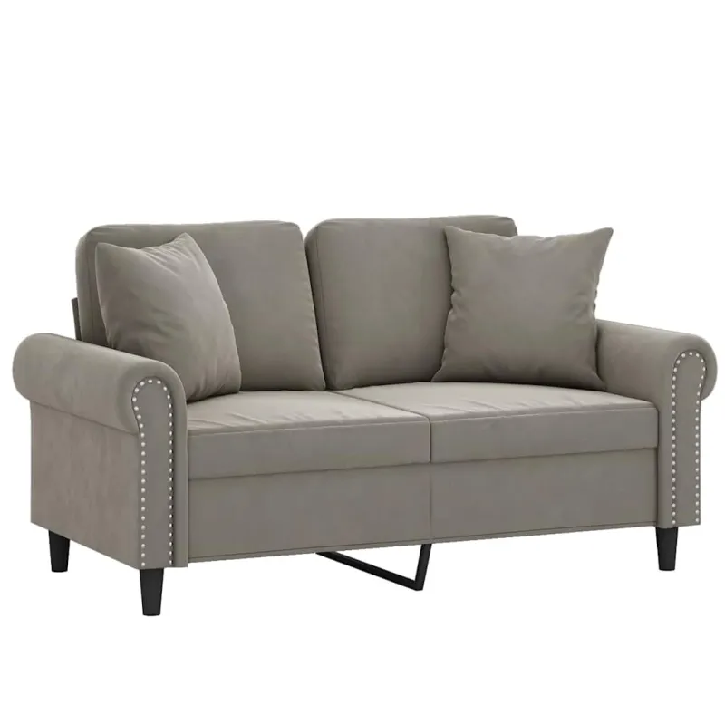 Dvivietė sofa su pagalvėmis, šviesiai pilka, 120cm, aksomas