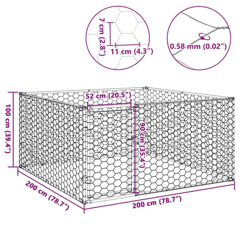 Lauko šunų voljeras su durelėmis, 2x2x1 m, cinkuotas plienas