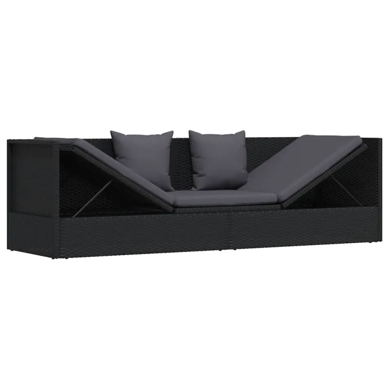 Sodo sofa su pagalvėlėmis ir pagalvėmis, juoda, poliratanas