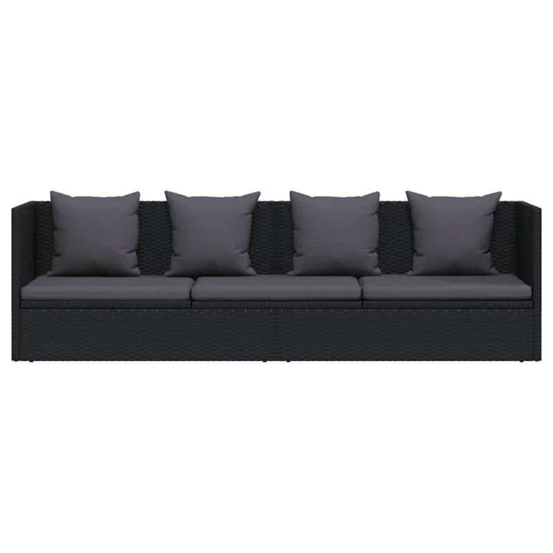 Sodo sofa su pagalvėlėmis ir pagalvėmis, juoda, poliratanas