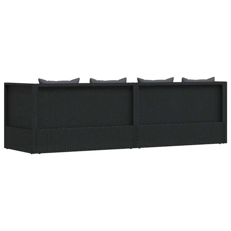 Sodo sofa su pagalvėlėmis ir pagalvėmis, juoda, poliratanas