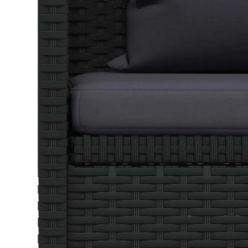 Sodo sofa su pagalvėlėmis ir pagalvėmis, juoda, poliratanas