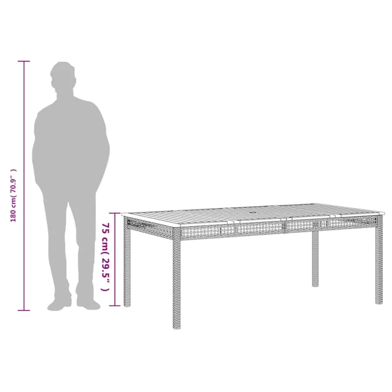 Sodo pöytätaso, hiekka, 180x90x75cm, polyrattana/akasiapuu