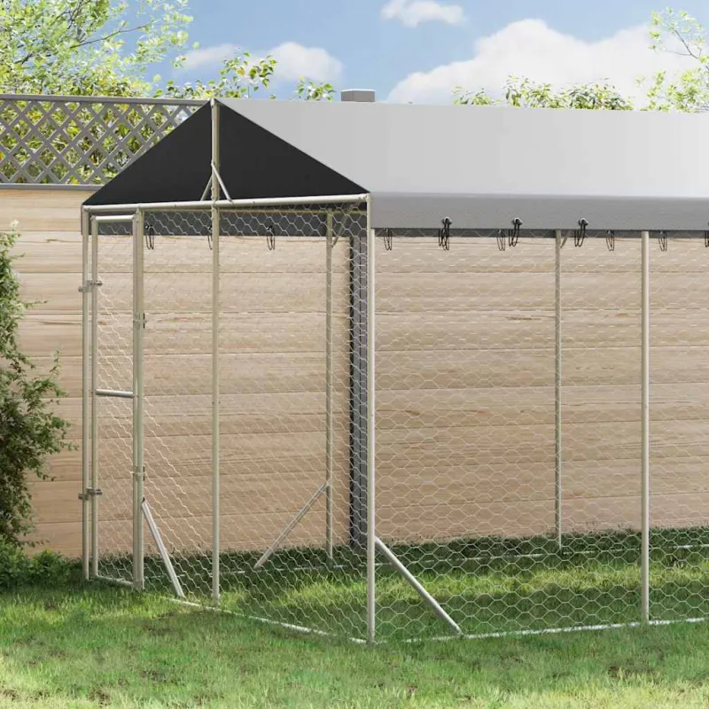 Lauko voljeras šunims su stogu, sidabrinis, 3x6x2,5m, plienas