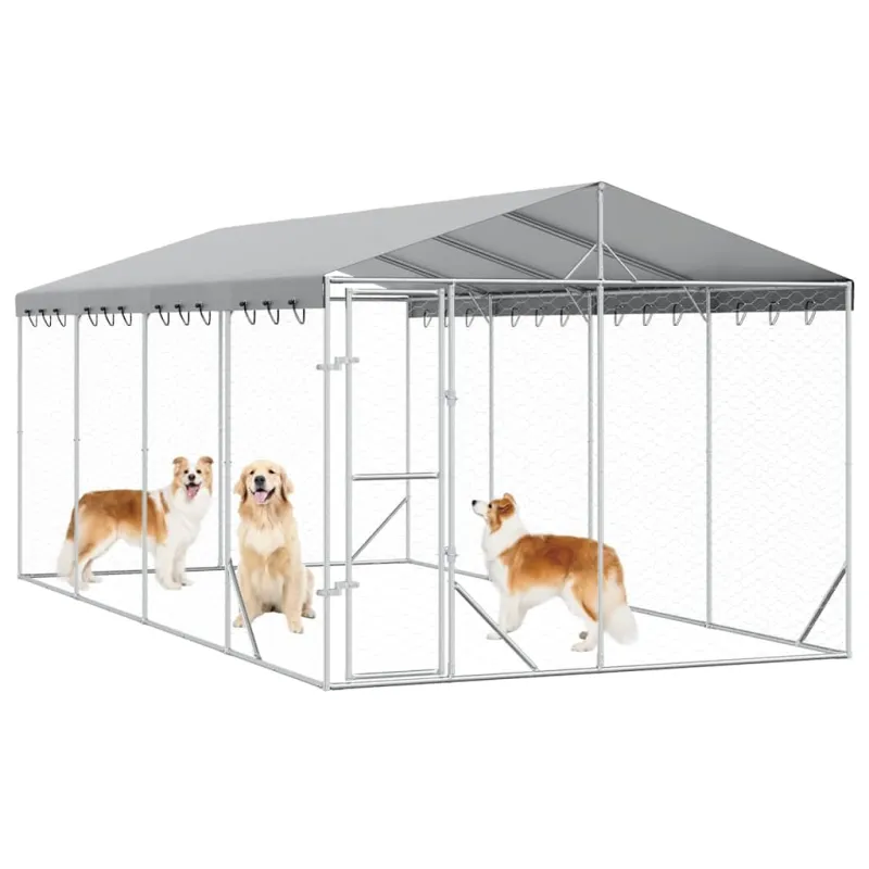 Lauko voljeras šunims su stogu, sidabrinis, 3x6x2,5m, plienas