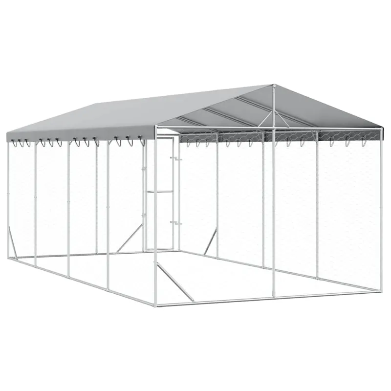 Lauko voljeras šunims su stogu, sidabrinis, 3x6x2,5m, plienas